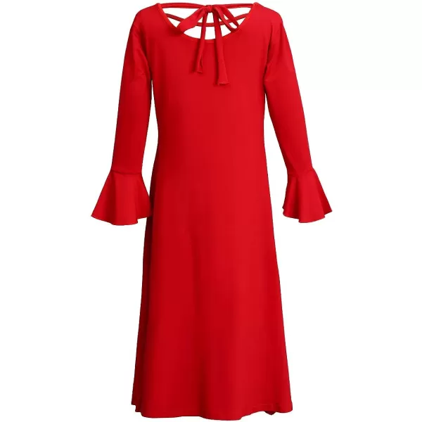 Praise Dance Dress for Girls Kid Solid Bell Long Sleeve Liturgical Loose Fit Full Length Worship Skirt Church DancewearRed