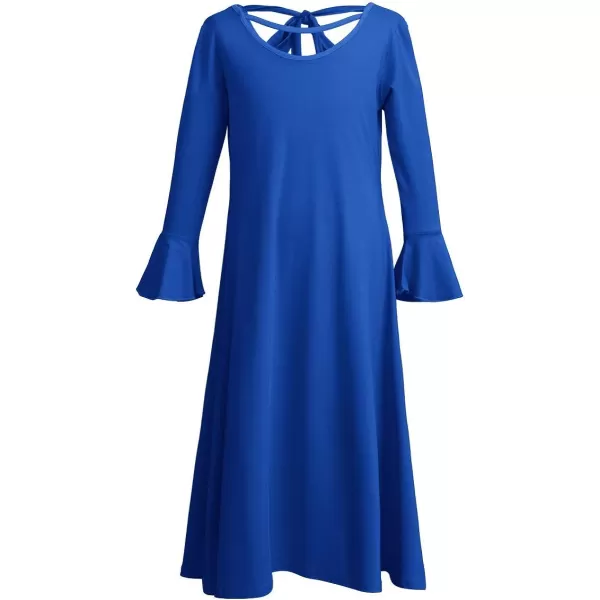 Praise Dance Dress for Girls Kid Solid Bell Long Sleeve Liturgical Loose Fit Full Length Worship Skirt Church DancewearRoyal Blue