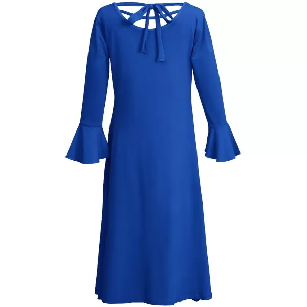 Praise Dance Dress for Girls Kid Solid Bell Long Sleeve Liturgical Loose Fit Full Length Worship Skirt Church DancewearRoyal Blue