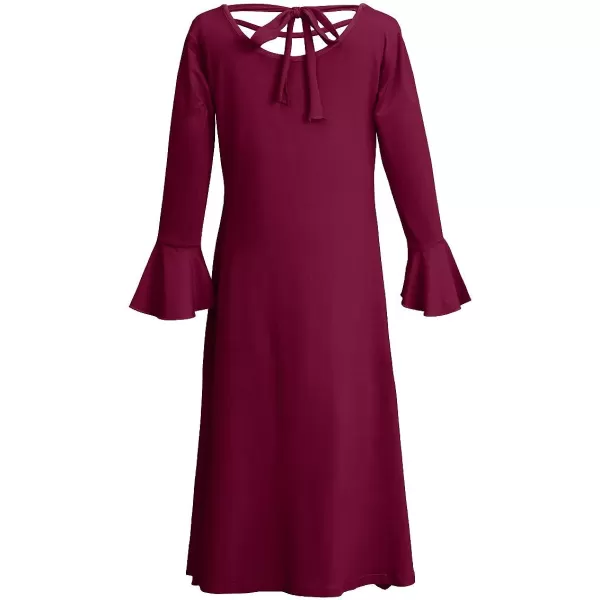 Praise Dance Dress for Girls Kid Solid Bell Long Sleeve Liturgical Loose Fit Full Length Worship Skirt Church DancewearWine Red