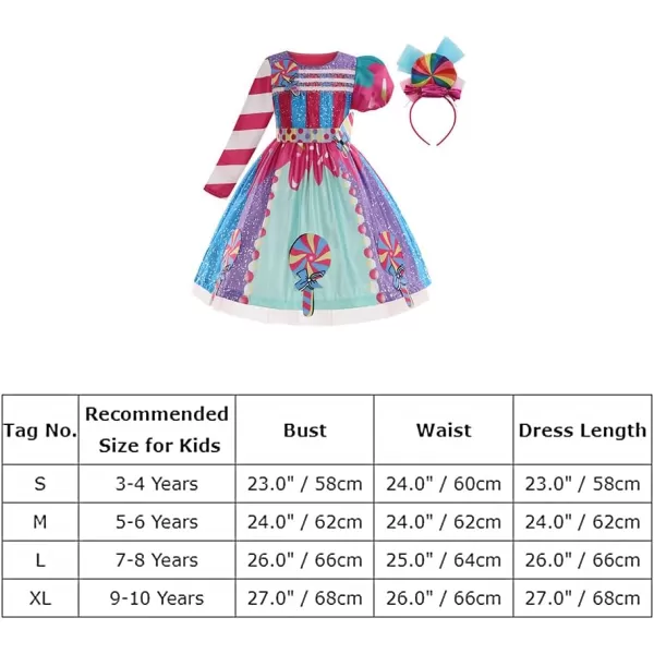 Rainbow Candy Tutu Dress for Girls 310Y Candy Princess Costume with Headband for Halloween Birthday Party Dress upLong Sleeve