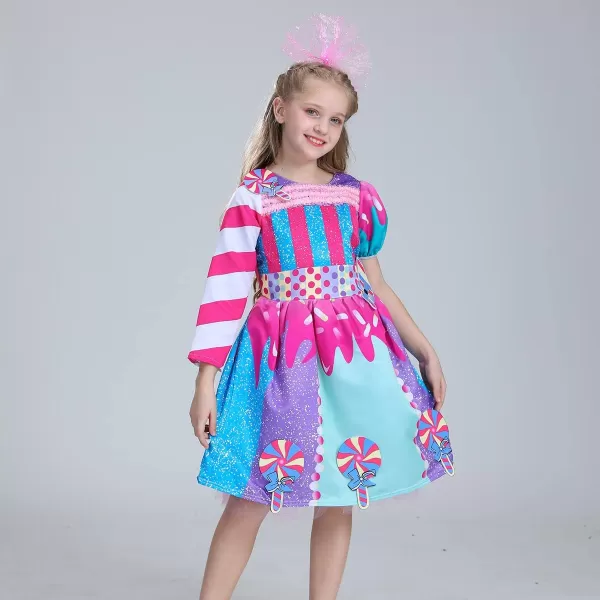 Rainbow Candy Tutu Dress for Girls 310Y Candy Princess Costume with Headband for Halloween Birthday Party Dress upLong Sleeve