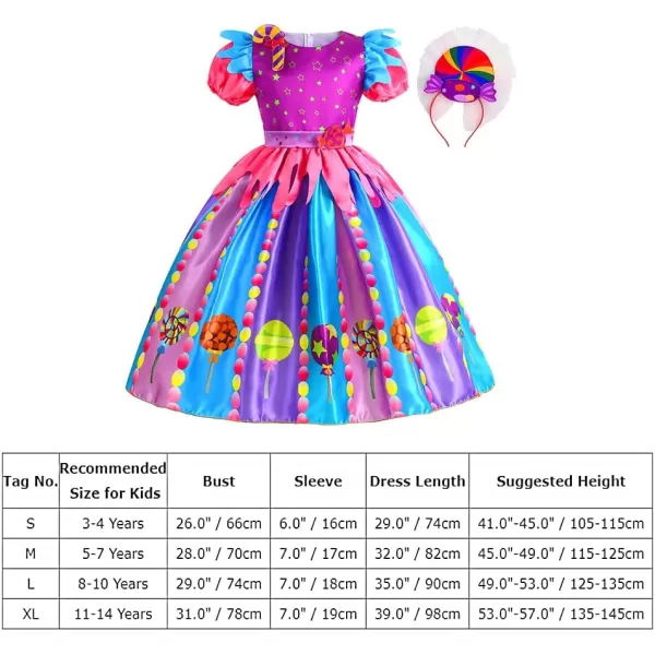 Rainbow Candy Tutu Dress for Girls 310Y Candy Princess Costume with Headband for Halloween Birthday Party Dress upShort Sleeves