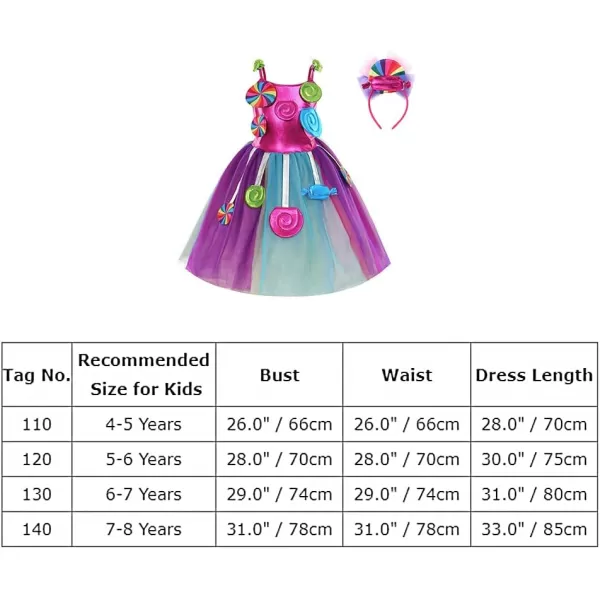 Rainbow Candy Tutu Dress for Girls 310Y Candy Princess Costume with Headband for Halloween Birthday Party Dress upSleeveless