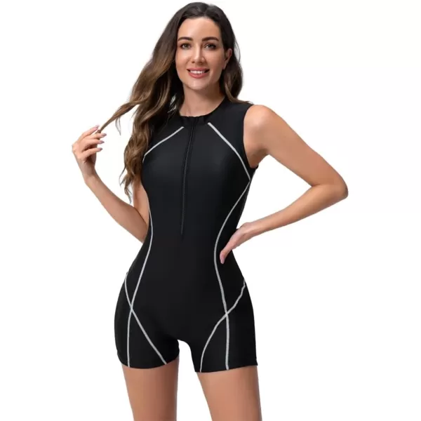 Rash Guard for Women Long Sleeve UV Sun Protection Rash Guard Shirts One Piece Swimsuit Zip Surfing Bathing Suit UPF 50Black  Sleeveless