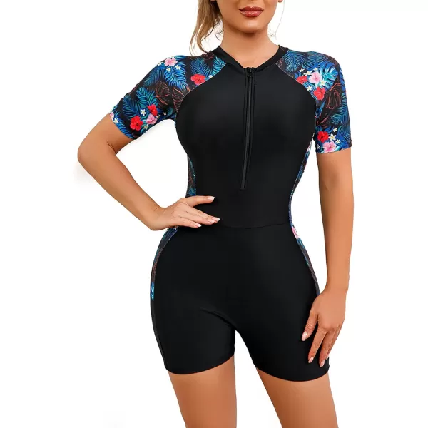 Rash Guard for Women Long Sleeve UV Sun Protection Rash Guard Shirts One Piece Swimsuit Zip Surfing Bathing Suit UPF 50Blue  Red Floral