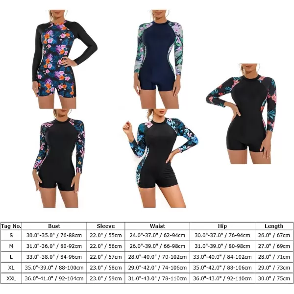 Rash Guard for Women Long Sleeve UV Sun Protection Rash Guard Shirts One Piece Swimsuit Zip Surfing Bathing Suit UPF 50Blue Floral  Long Sleeve