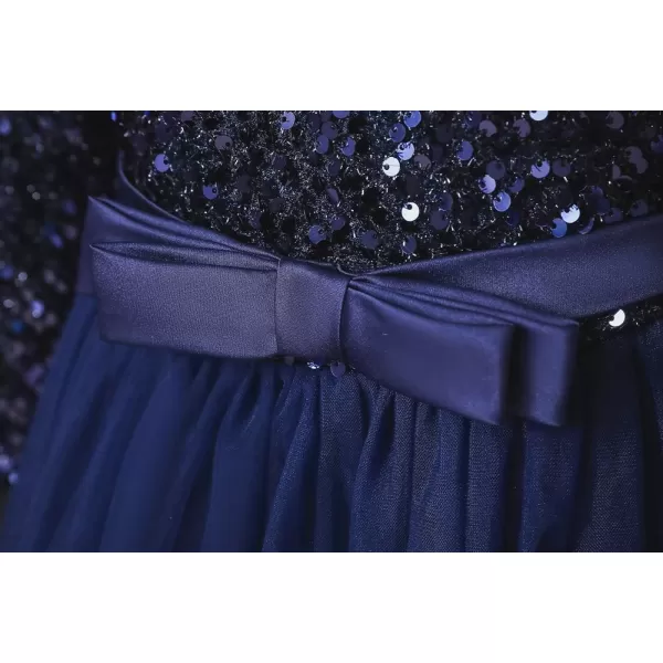 Sequins Flower Girls Lace Dress for Kids Wedding Bridesmaid Pageant Party Maxi Gown Irregular Puffy Tulle Dresses 314Y003 Navy Blue