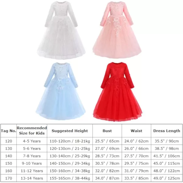 Sequins Flower Girls Lace Dress for Kids Wedding Bridesmaid Pageant Party Maxi Gown Irregular Puffy Tulle Dresses 314YBlue  Long Sleeve