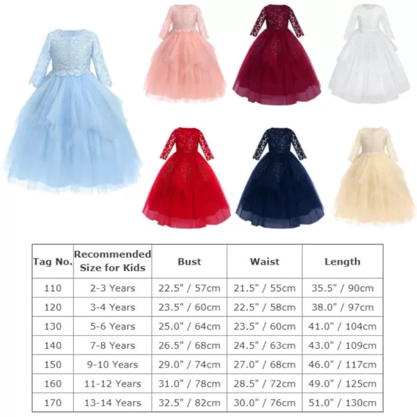 Sequins Flower Girls Lace Dress for Kids Wedding Bridesmaid Pageant Party Maxi Gown Irregular Puffy Tulle Dresses 314YBlue