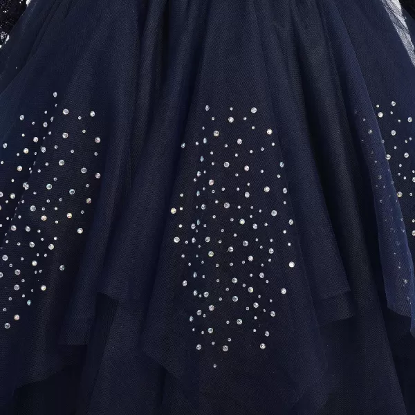 Sequins Flower Girls Lace Dress for Kids Wedding Bridesmaid Pageant Party Maxi Gown Irregular Puffy Tulle Dresses 314YNavy Blue