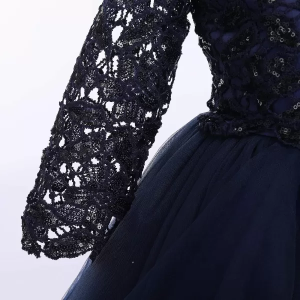 Sequins Flower Girls Lace Dress for Kids Wedding Bridesmaid Pageant Party Maxi Gown Irregular Puffy Tulle Dresses 314YNavy Blue
