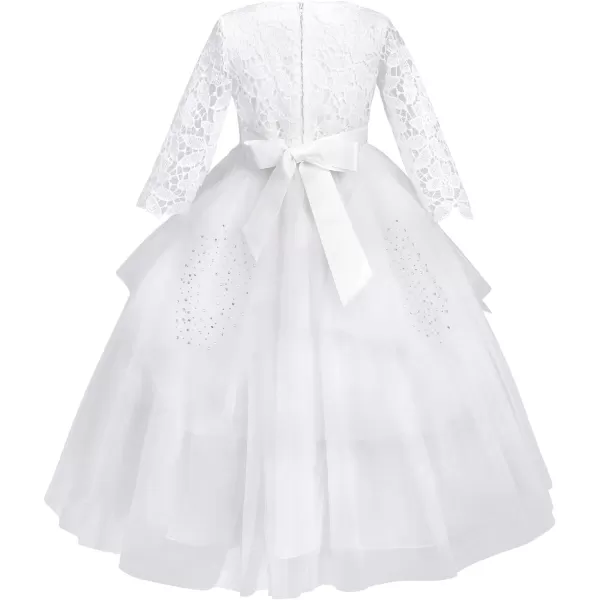 Sequins Flower Girls Lace Dress for Kids Wedding Bridesmaid Pageant Party Maxi Gown Irregular Puffy Tulle Dresses 314YWhite