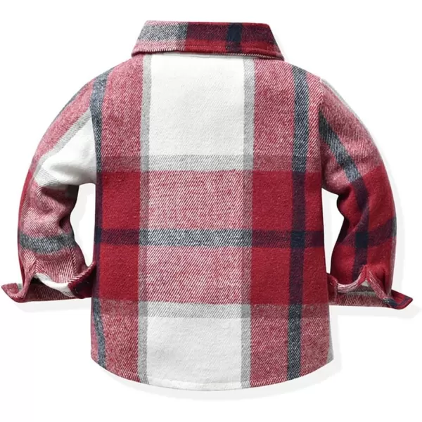 Toddler Baby Boys Plaid Flannel Shirt Long Sleeve Button Down Shirts FurLined Jacket Shirt Winter Fall Tops ClothesRed  Pink