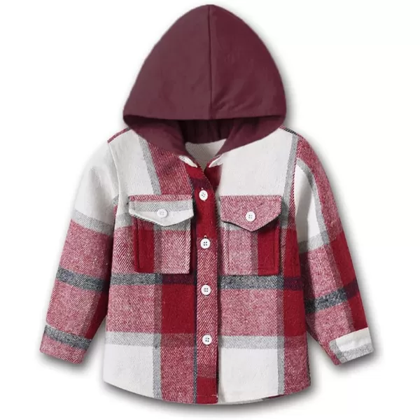 Toddler Baby Boys Plaid Flannel Shirt Long Sleeve Button Down Shirts FurLined Jacket Shirt Winter Fall Tops ClothesRed  Pink Hoodie