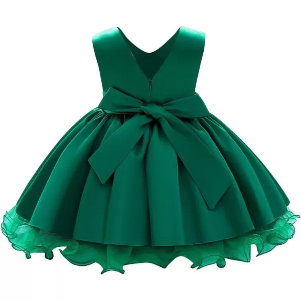 Toddler Baby Flower Girls Bowknot Tutu Dress Princess Pageant Wedding Birthday Party VBack Backless Puffy Tulle GownGreen