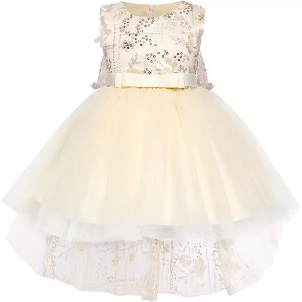 Toddler Baby Flower Girls Sequins Bowknot High Low Tutu Dress Petal Lace Princess Pageant Wedding Birthday Party Formal GownApricot