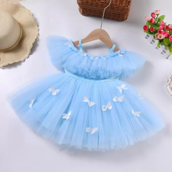 Toddler Baby Flower Girls Sequins Bowknot High Low Tutu Dress Petal Lace Princess Pageant Wedding Birthday Party Formal GownBlue Butterfly  Ruffle