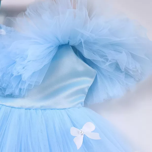 Toddler Baby Flower Girls Sequins Bowknot High Low Tutu Dress Petal Lace Princess Pageant Wedding Birthday Party Formal GownBlue Butterfly  Ruffle