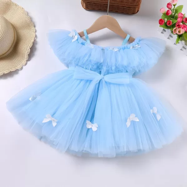 Toddler Baby Flower Girls Sequins Bowknot High Low Tutu Dress Petal Lace Princess Pageant Wedding Birthday Party Formal GownBlue Butterfly  Ruffle