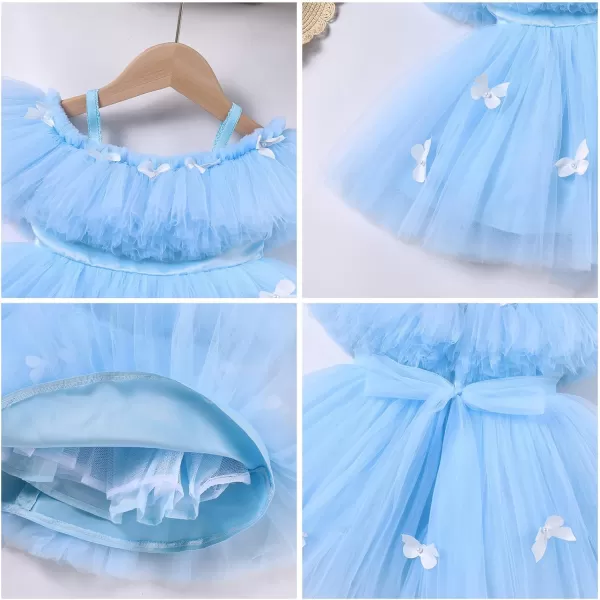 Toddler Baby Flower Girls Sequins Bowknot High Low Tutu Dress Petal Lace Princess Pageant Wedding Birthday Party Formal GownBlue Butterfly  Ruffle