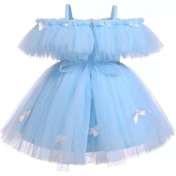 Toddler Baby Flower Girls Sequins Bowknot High Low Tutu Dress Petal Lace Princess Pageant Wedding Birthday Party Formal GownBlue Butterfly  Ruffle