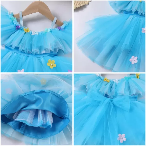 Toddler Baby Flower Girls Sequins Bowknot High Low Tutu Dress Petal Lace Princess Pageant Wedding Birthday Party Formal GownBlue Flower  Ruffle