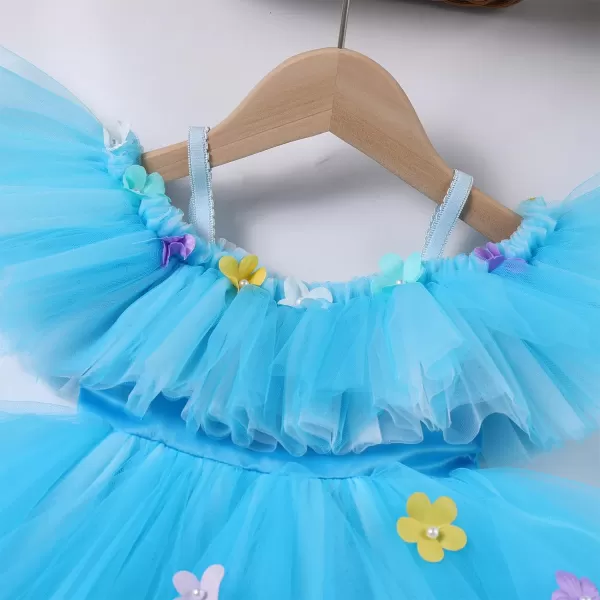 Toddler Baby Flower Girls Sequins Bowknot High Low Tutu Dress Petal Lace Princess Pageant Wedding Birthday Party Formal GownBlue Flower  Ruffle