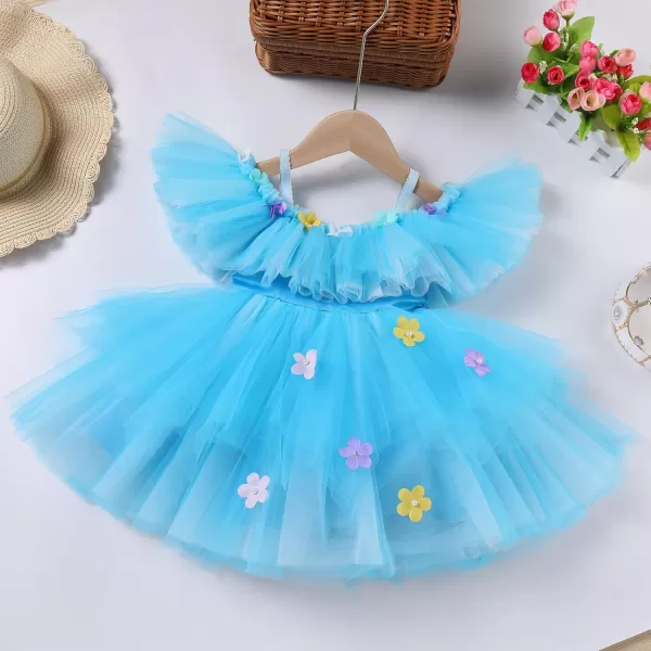 Toddler Baby Flower Girls Sequins Bowknot High Low Tutu Dress Petal Lace Princess Pageant Wedding Birthday Party Formal GownBlue Flower  Ruffle