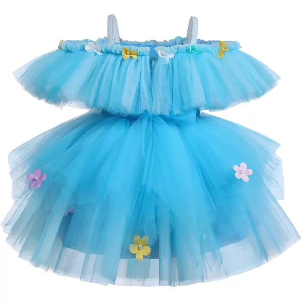 Toddler Baby Flower Girls Sequins Bowknot High Low Tutu Dress Petal Lace Princess Pageant Wedding Birthday Party Formal GownBlue Flower  Ruffle