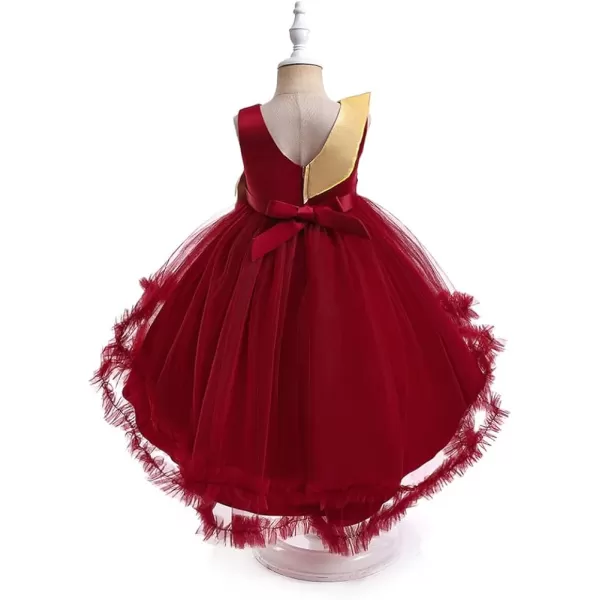 Toddler Baby Flower Girls Sequins Bowknot High Low Tutu Dress Petal Lace Princess Pageant Wedding Birthday Party Formal GownDark Red  High Low