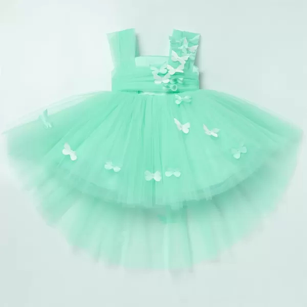 Toddler Baby Flower Girls Sequins Bowknot High Low Tutu Dress Petal Lace Princess Pageant Wedding Birthday Party Formal GownGreen Butterfly