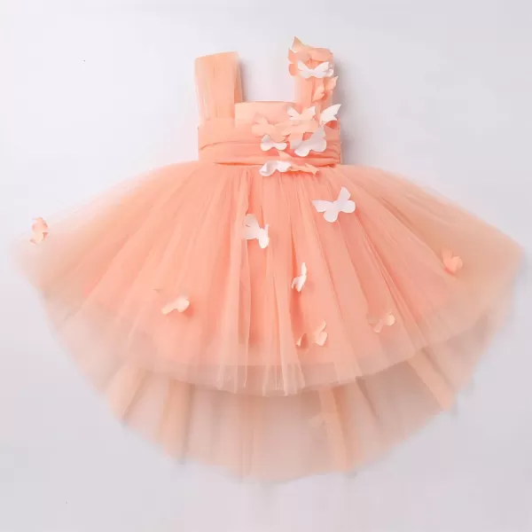 Toddler Baby Flower Girls Sequins Bowknot High Low Tutu Dress Petal Lace Princess Pageant Wedding Birthday Party Formal GownPeach Butterfly