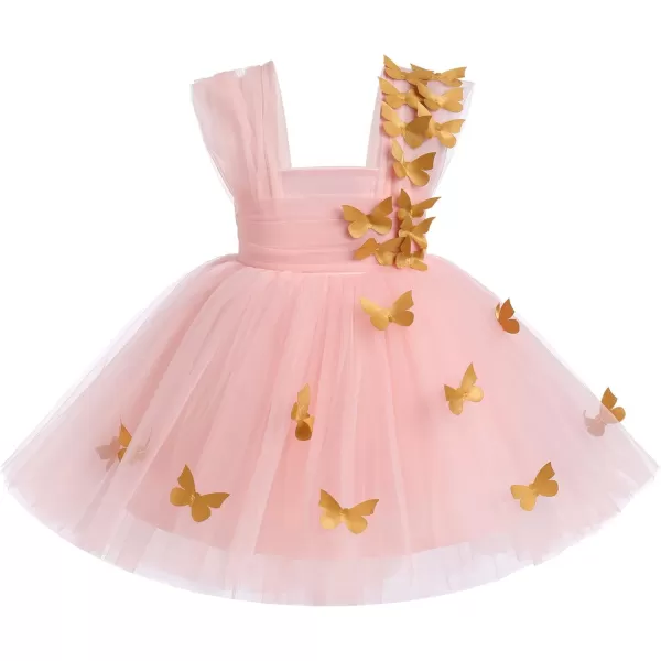 Toddler Baby Flower Girls Sequins Bowknot High Low Tutu Dress Petal Lace Princess Pageant Wedding Birthday Party Formal GownPink  Gold Butterfly