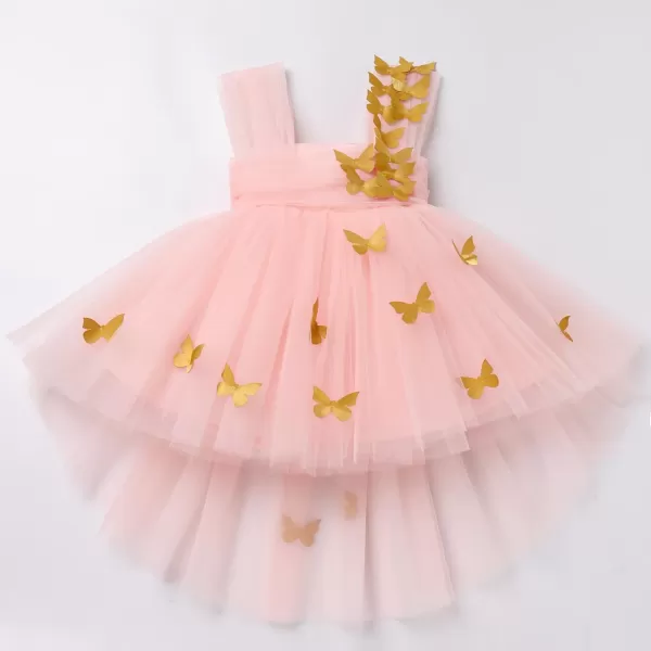 Toddler Baby Flower Girls Sequins Bowknot High Low Tutu Dress Petal Lace Princess Pageant Wedding Birthday Party Formal GownPink  Gold Butterfly