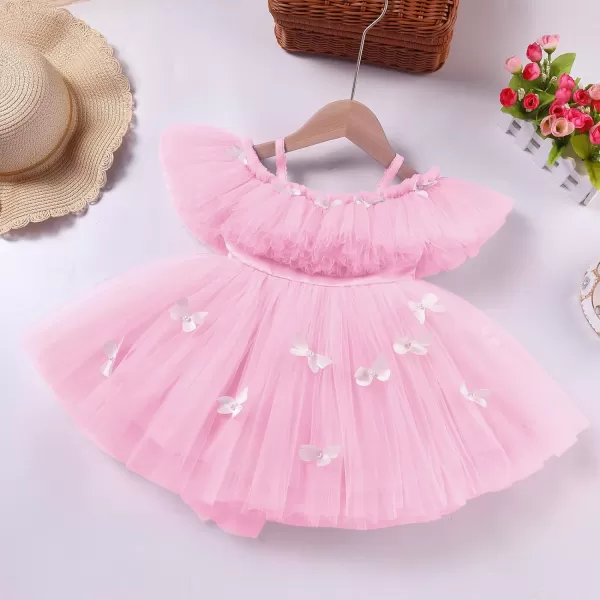 Toddler Baby Flower Girls Sequins Bowknot High Low Tutu Dress Petal Lace Princess Pageant Wedding Birthday Party Formal GownPink Butterfly  Ruffle