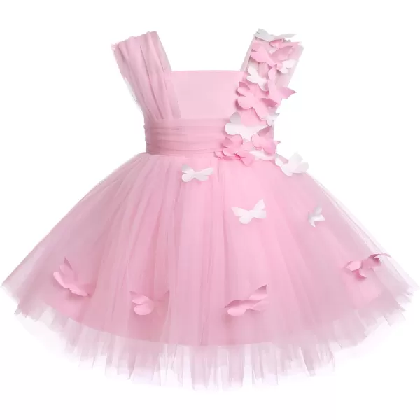 Toddler Baby Flower Girls Sequins Bowknot High Low Tutu Dress Petal Lace Princess Pageant Wedding Birthday Party Formal GownPink Butterfly