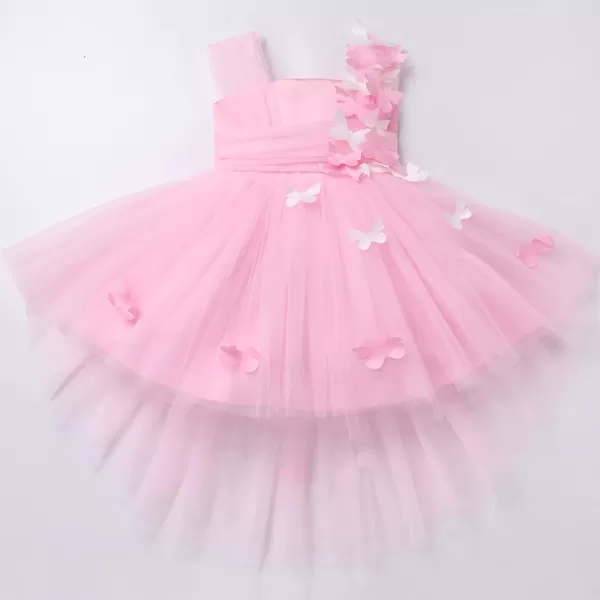 Toddler Baby Flower Girls Sequins Bowknot High Low Tutu Dress Petal Lace Princess Pageant Wedding Birthday Party Formal GownPink Butterfly