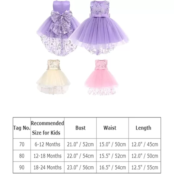 Toddler Baby Flower Girls Sequins Bowknot High Low Tutu Dress Petal Lace Princess Pageant Wedding Birthday Party Formal GownPurple