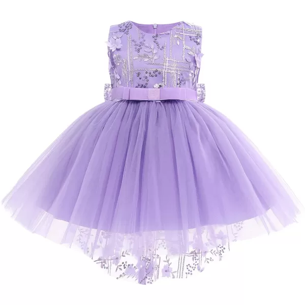 Toddler Baby Flower Girls Sequins Bowknot High Low Tutu Dress Petal Lace Princess Pageant Wedding Birthday Party Formal GownPurple