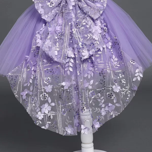 Toddler Baby Flower Girls Sequins Bowknot High Low Tutu Dress Petal Lace Princess Pageant Wedding Birthday Party Formal GownPurple