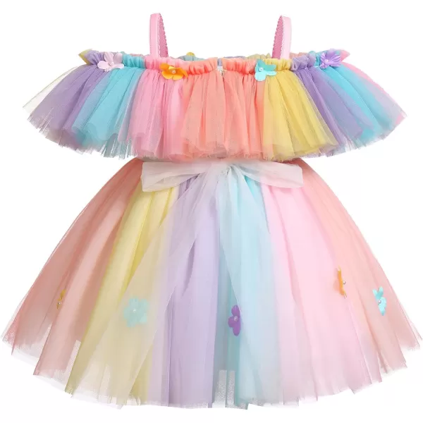 Toddler Baby Flower Girls Sequins Bowknot High Low Tutu Dress Petal Lace Princess Pageant Wedding Birthday Party Formal GownRainbow Flower  Ruffle