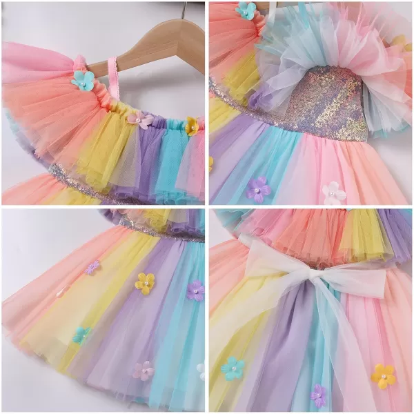 Toddler Baby Flower Girls Sequins Bowknot High Low Tutu Dress Petal Lace Princess Pageant Wedding Birthday Party Formal GownRainbow Flower  Ruffle