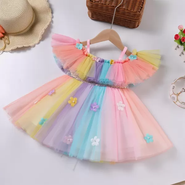 Toddler Baby Flower Girls Sequins Bowknot High Low Tutu Dress Petal Lace Princess Pageant Wedding Birthday Party Formal GownRainbow Flower  Ruffle