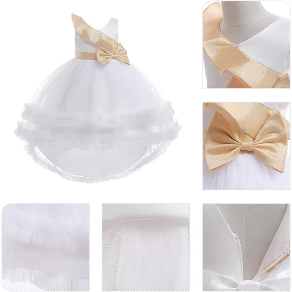 Toddler Baby Flower Girls Sequins Bowknot High Low Tutu Dress Petal Lace Princess Pageant Wedding Birthday Party Formal GownWhite  High Low