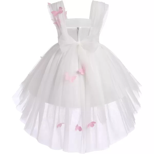 Toddler Baby Flower Girls Sequins Bowknot High Low Tutu Dress Petal Lace Princess Pageant Wedding Birthday Party Formal GownWhite Butterfly