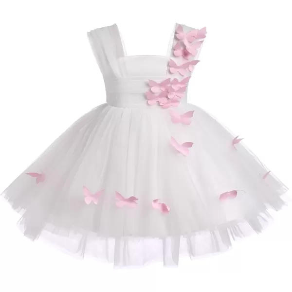 Toddler Baby Flower Girls Sequins Bowknot High Low Tutu Dress Petal Lace Princess Pageant Wedding Birthday Party Formal GownWhite Butterfly