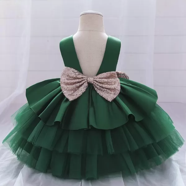 Toddler Baby Flower Girls Sequins Bowknot Tutu Dress Princess Pageant Wedding Birthday Party Backless Puffy Tulle GownGreen