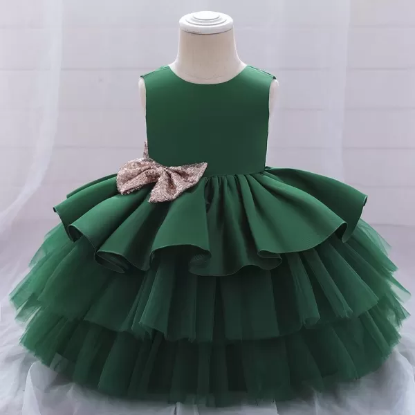 Toddler Baby Flower Girls Sequins Bowknot Tutu Dress Princess Pageant Wedding Birthday Party Backless Puffy Tulle GownGreen