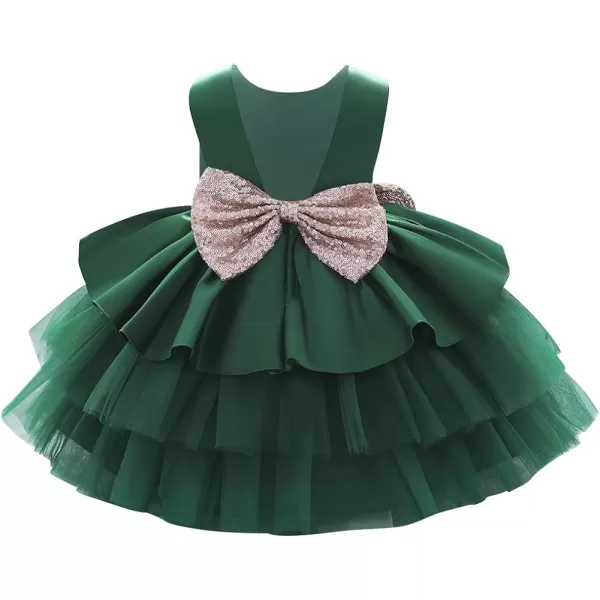 Toddler Baby Flower Girls Sequins Bowknot Tutu Dress Princess Pageant Wedding Birthday Party Backless Puffy Tulle GownGreen